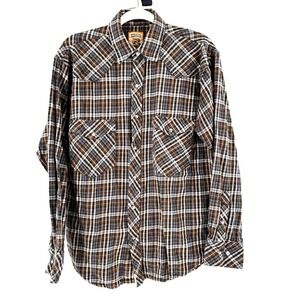 Resistol Double R Men's Pearl Snap Flannel Shirt Medium Brown Plaid Landman Work